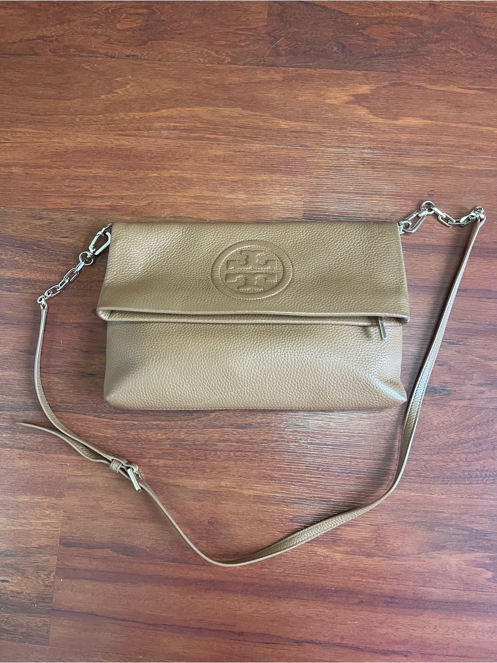 Tory Burch Thea Tan Fold-Over Leather Crossbody Bag